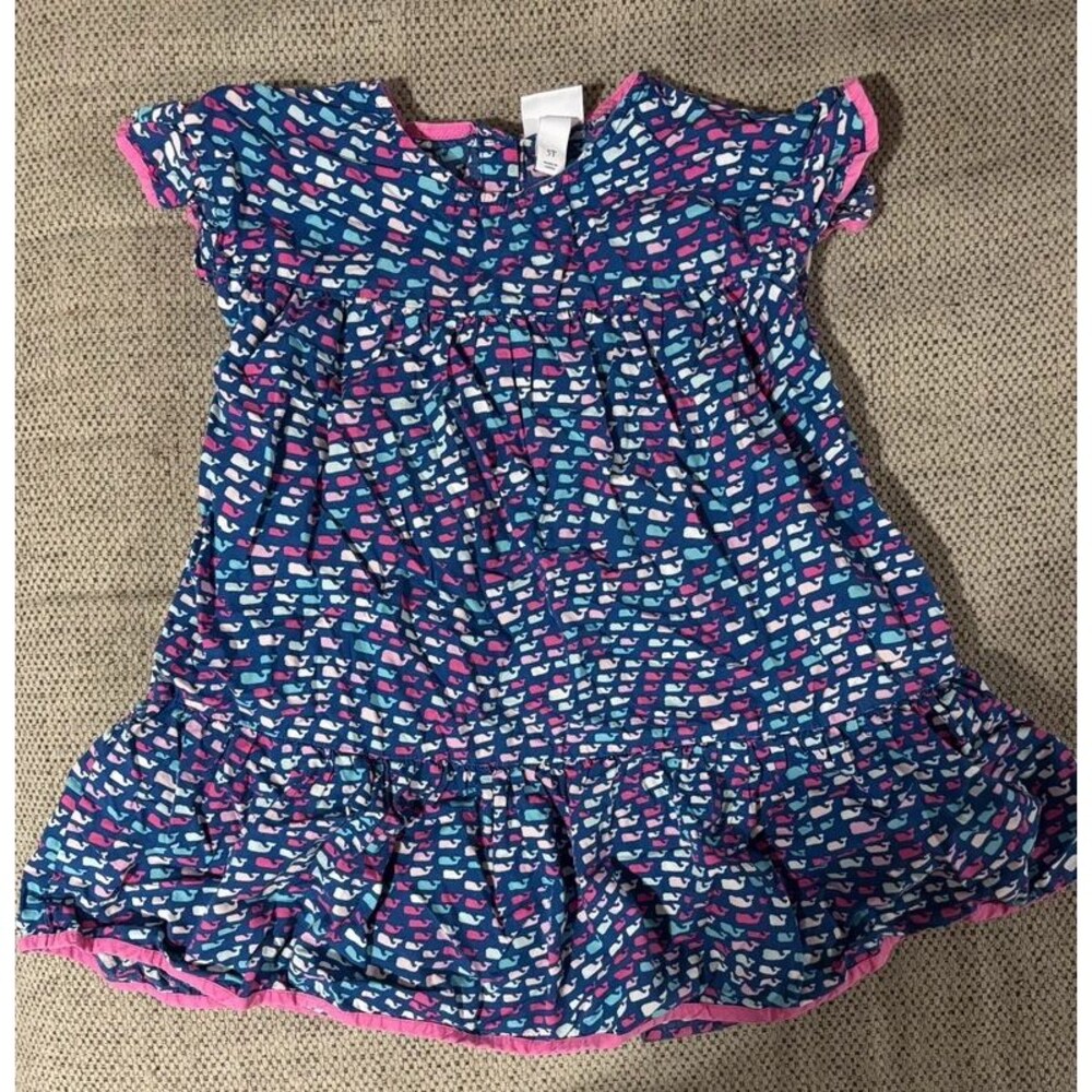 Vineyard Vines for Target Girls 5T Whale Print Ruffle Dress Navy Pink Preppy